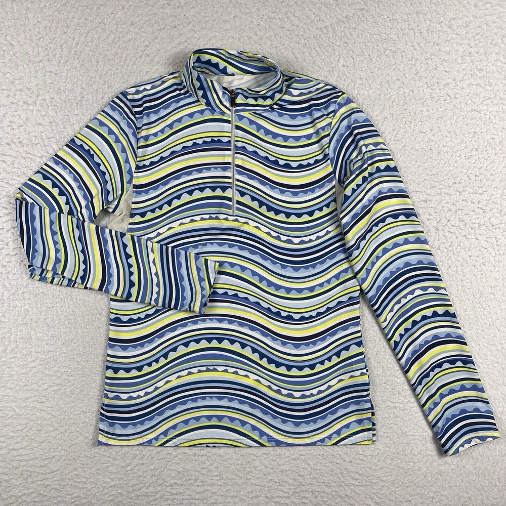 Tail Pullover Womens Small Blue Yellow Geometric Striped 1/4 Zip Active Vented